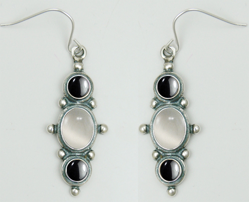 Sterling Silver Drop Dangle Earrings With White Moonstone And Hematite